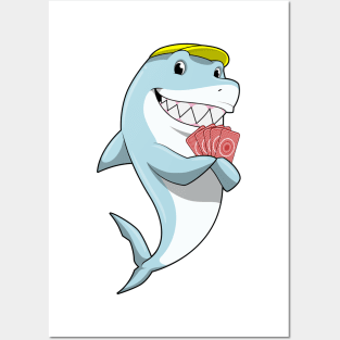 Shark at Poker with Poker cards Posters and Art